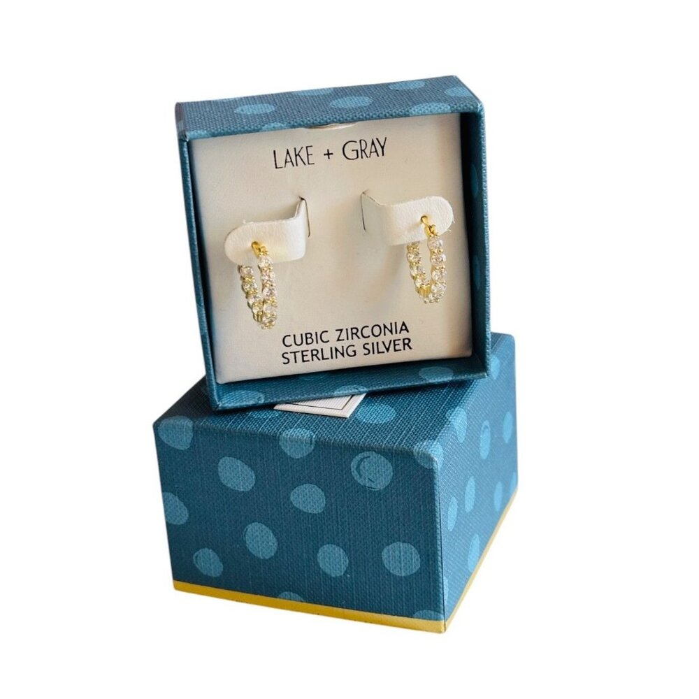 NEW Lake + Gray Gold over Sterling Silver CZ Huggie Hoop Earrings
